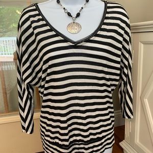 WHBM Black and White Striped 3/4 length sleeve top